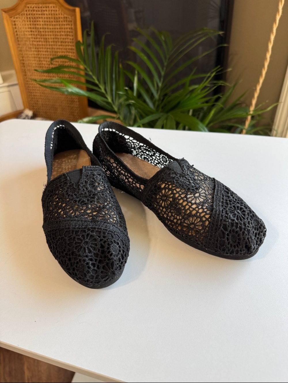 Toms Black Crochet Lace Slip-On Loafers